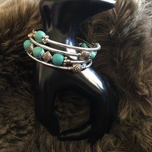 Southwest style silver turquoise coil bracelet